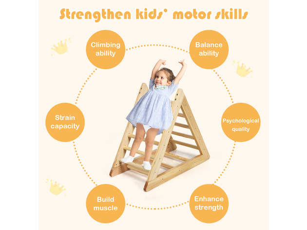 Wooden Climbing Pikler Triangle with Climbing Ladder For Toddler Step Training - Natural Wood