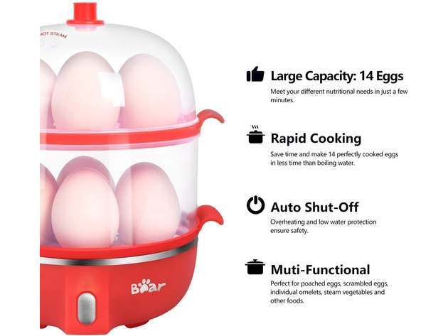 Egg Cooker, Bear 14 Egg Capacity Hard Boiled Egg Cooker, Rapid Electric Egg  Boiler Maker Poacher for Hard Boiled Scrambled Omelets Poached Eggs 