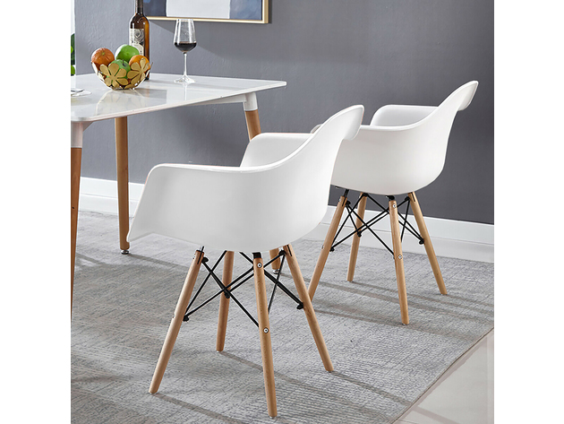 Costway Set of 2 Mid Century Modern Molded Dining Arm Side Chair Wood Legs White New