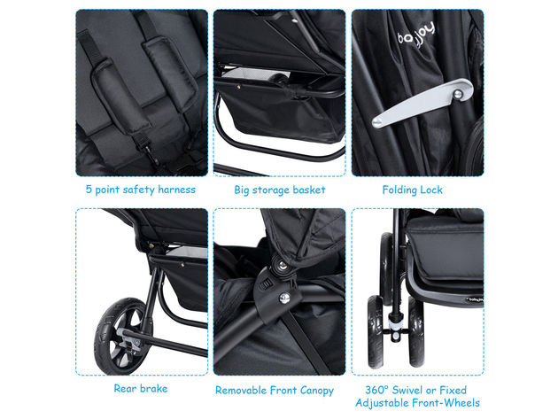 Foldable Twin Baby Double Stroller Lightweight Travel Stroller Infant Pushchair - Black