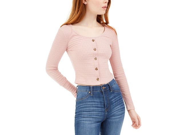 Hippie Rose Juniors' Women's Pointelle Crop Top Bright Red Size Medium