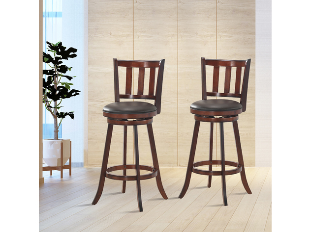 Costway Set of 2 29.5'' Swivel Bar stool Leather Padded Dining Kitchen Pub Bistro Chair - Nut-Brown