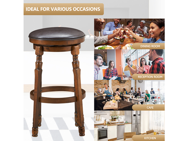 Costway Set of 2 29'' Swivel Bar Stool Leather Padded Dining Kitchen Pub Chair Backless - Walnut