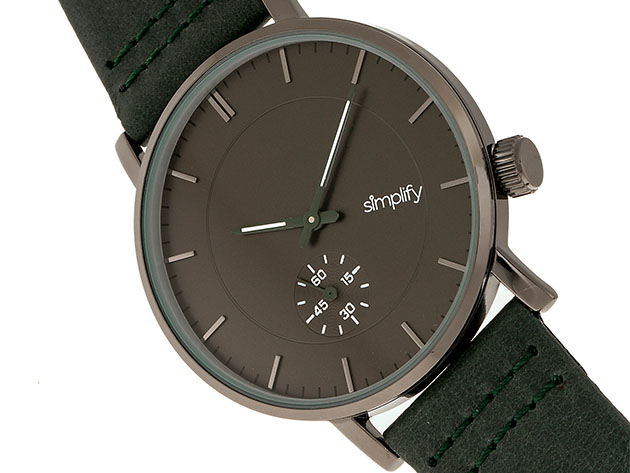 Simplify The 3600 Series Leather Watch (Charcoal/Green)