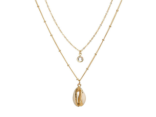 Puka Shell Necklace Gold with Gold Leaf