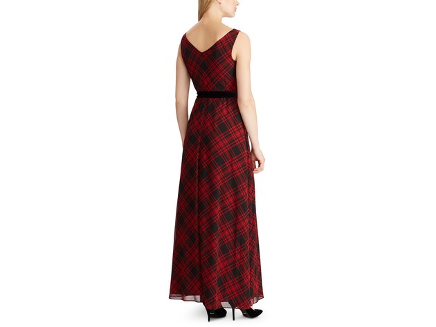 Lauren Ralph Lauren Women's Tartan Plaid Georgette Gown Red Size 12 |  StackSocial