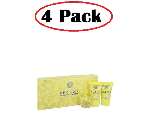 4 Pack of Versace Yellow Diamond by Versace Gift Set -- 0.17 oz Mini EDP + 0.8 oz Body Lotion + 0.8 oz Shower Gel