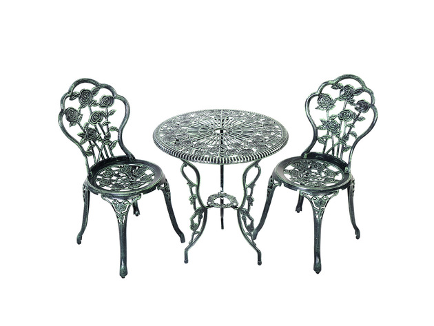 Costway Patio Furniture Cast Aluminum Rose Design Bistro Set Antique Green