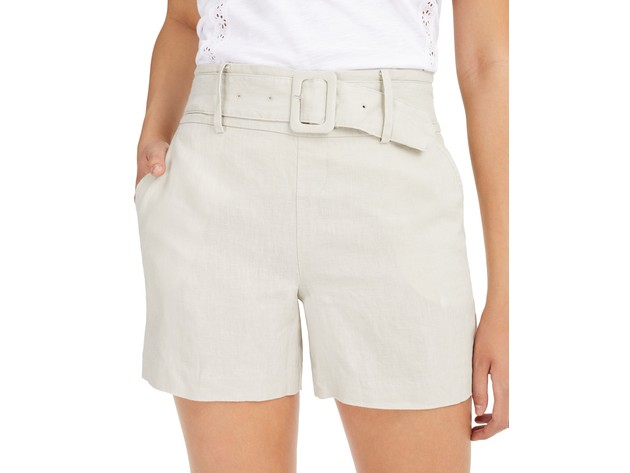 INC International Concepts Women's Linen Belted Shorts Beige Size Large