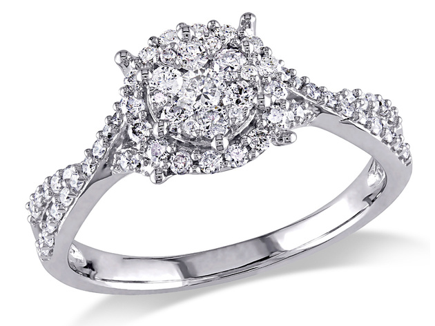 Diamond Halo Engagement Ring 1/2 Carat (ctw) in 10K White Gold - 7