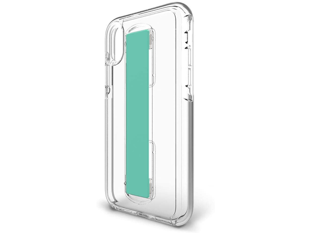 BodyGuardz iPhone X/XS Slidevue Case with Collapsible Fingerloop and Kickstand, Clear/Mint