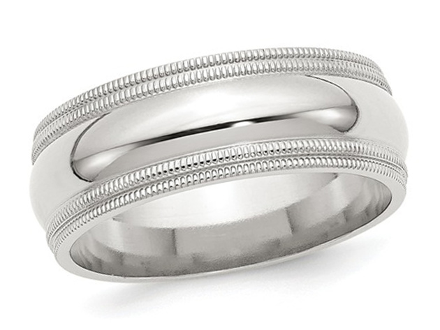 Mens Sterling Silver 8mm Double Milgrain Wedding Band - 13