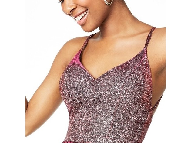 Sequin Hearts Juniors' Glitter Fit & Flare Dress Red
