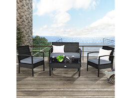 Costway 4 Piece Outdoor Patio Rattan Furniture Set Cushioned Sofa Coffee Table Garden Deck Black