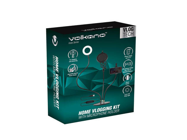Volkano VK6502BK Home Vlogging Kit with Microphone Holder