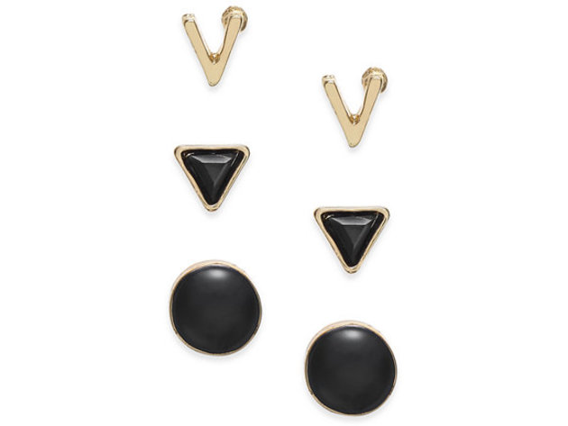 Inspired Life Gold-Tone 3-Pc. Set Geometric Stud Earrings Black