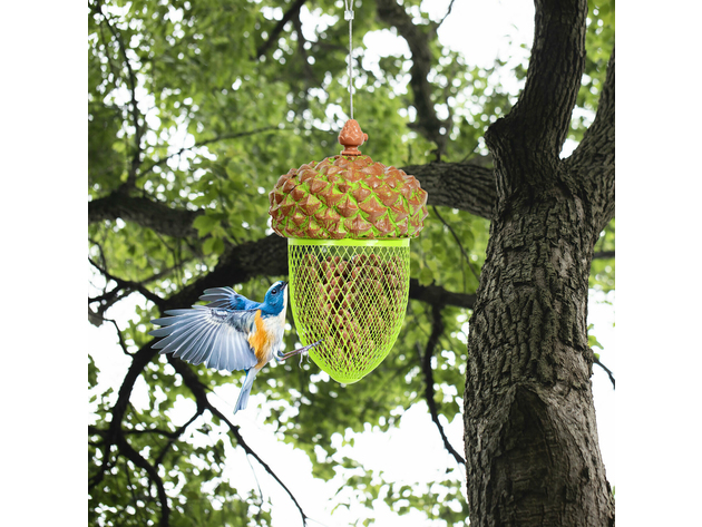 Costway Metal Acorn Wild Bird Feeder Outdoor Hanging Food Dispenser for Garden Yard - Brown