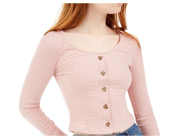 Hippie Rose Juniors' Women's Pointelle Crop Top Bright Red Size Medium