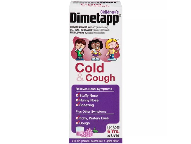 Children’s Dimetapp Cold and Cough Decongestant, Antihistamine, Relieves Stuffy Nose To Restore Freer Breathing Through The Nose, Grape Flavor, 4.0 Ounce