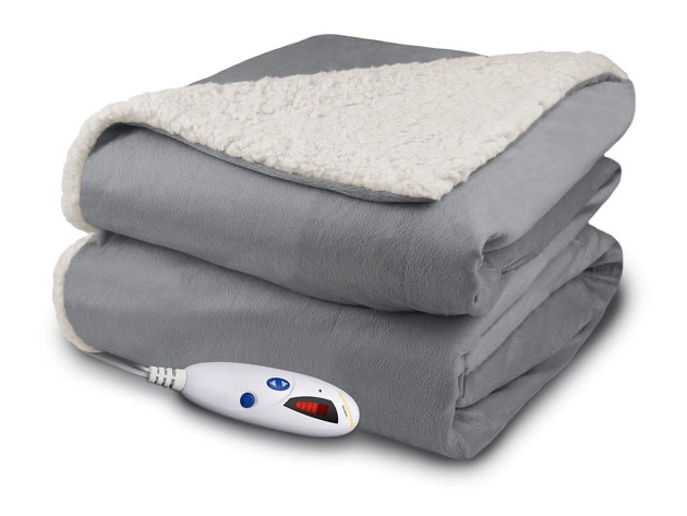 Biddeford Luxuriously Soft Micro Mink and Sherpa Heated Throw Blanket - Grey