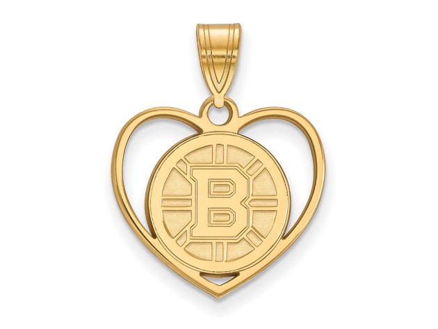 SS 14k Yellow Gold Plated NHL Boston Bruins Heart Pendant