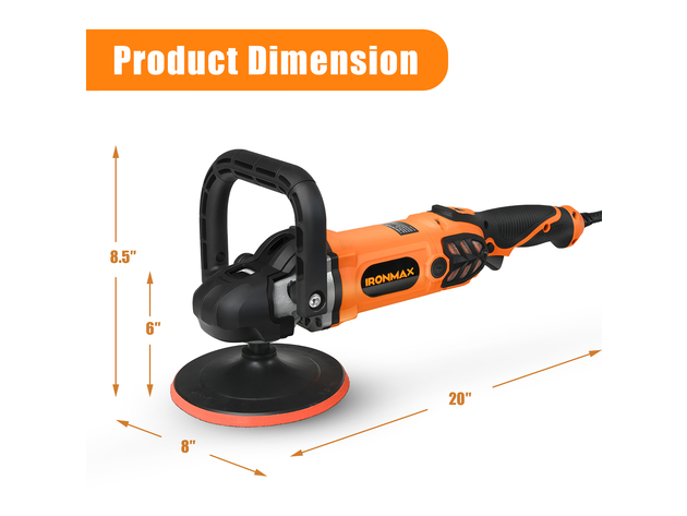 IRONMAX 7''/6'' 1400W Electric Buffer Polisher 6 Variable Speed Waxer Sander w/Accessories - Black/Orange