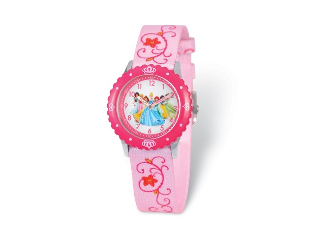 Disney Girls Princess Pink Fabric Band Time Teacher Watch
