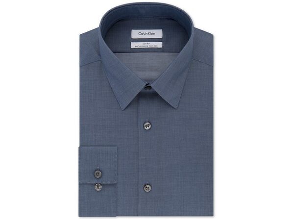 calvin klein steel men's slim fit non iron performance herringbone point collar dress shirt