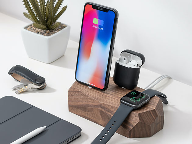 Triple Dock: 3-in-1 Apple Device Charging Station (Walnut Wood)