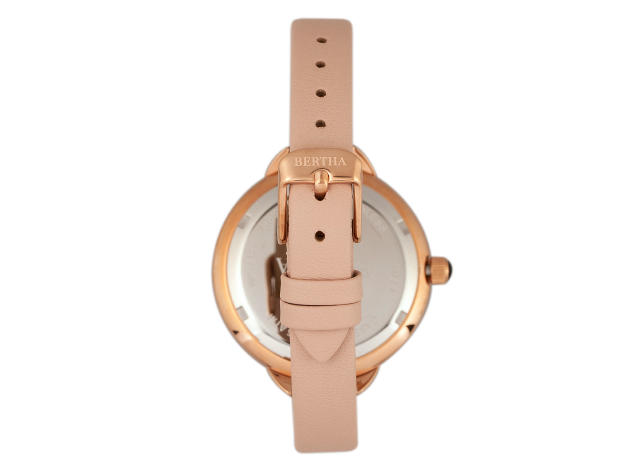 Bertha Madison Sunray Dial Leather-Band Watch (Light Pink/Rose Gold)