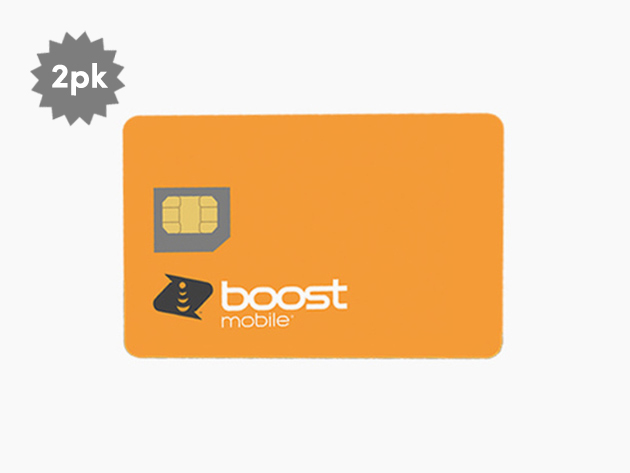 Boost Mobile Prepaid 12-Month Plan: Unlimited Talk/Text, 2GB LTE Data & Free SIM [2-Account Bundle]