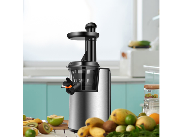 Costway Slow Masticating Juicer Cold Press Stainless Steel w/ Brush - Silver + Black