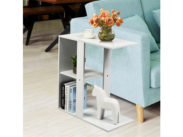 Costway 3-tier Side Table W/Storage Shelf Space-saving Nightstand White - White