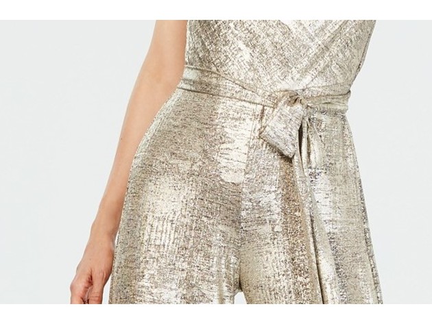 Connected Women's Metallic Cowlneck Jumpsuit Brown Size 14