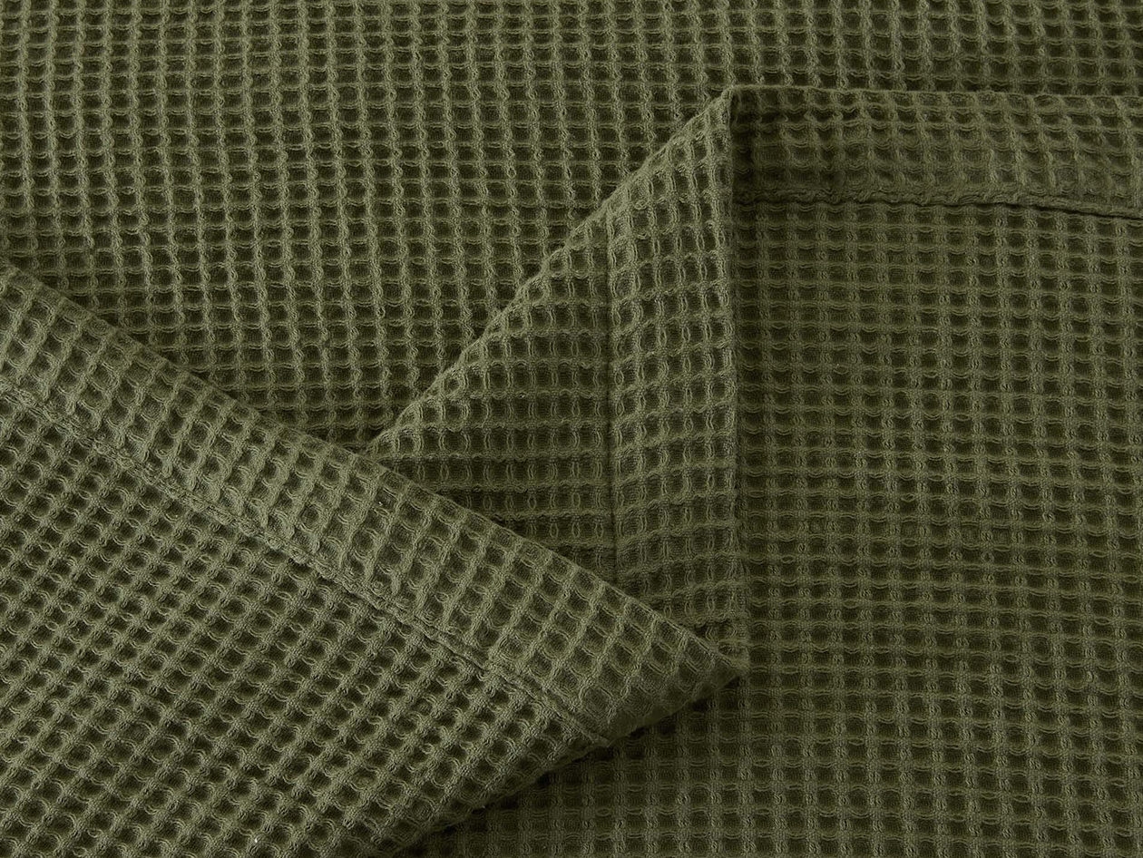 Vintage Cotton Waffle Blanket (Queen/Olive)