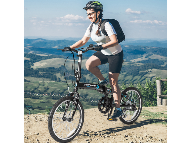 Goplus 20'' 7-Speed Folding Bicycle Bike for Adult Lightweight Iron Frame Dual V-Brakes - Black