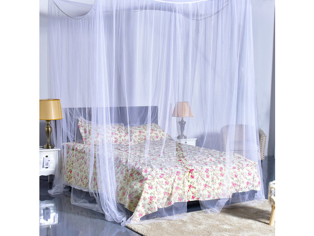 4 Corner Post Bed Canopy Mosquito Net Full Queen King Size Netting Bedding White