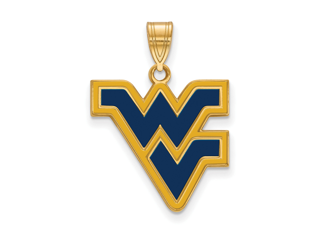 14k Gold Plated Silver West Virginia U. Large Enamel Logo Pendant