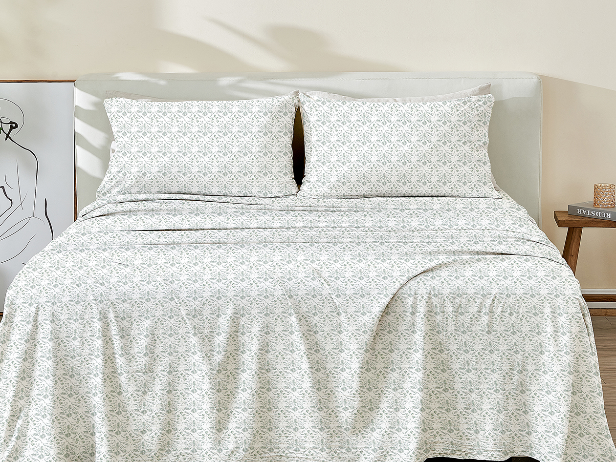 4-Piece Floral Print Microfiber Sheet Set (Green/Queen)