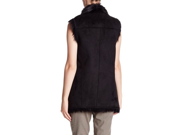 Marc New York by Andrew Marc Women's Sasha Faux Fur Long Vest Black Size Large