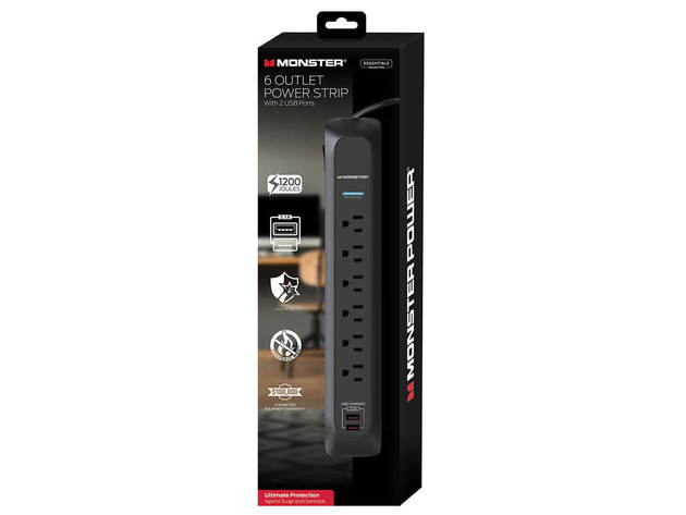 Monster MWS11005US 6-Outlet Power Strip with 2 USB Ports