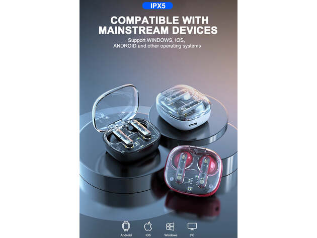 Transparent Bluetooth 5.3 Earbuds (Red)