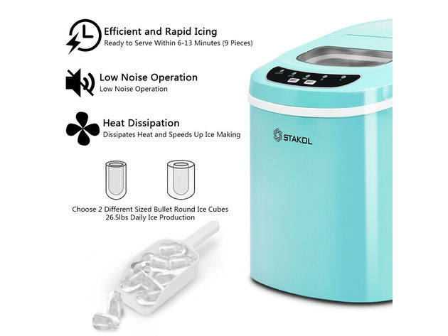 Stakol Portable Compact Electric Ice Maker Machine Mini Cube 26lb/Day Mint  Green - Mint Green