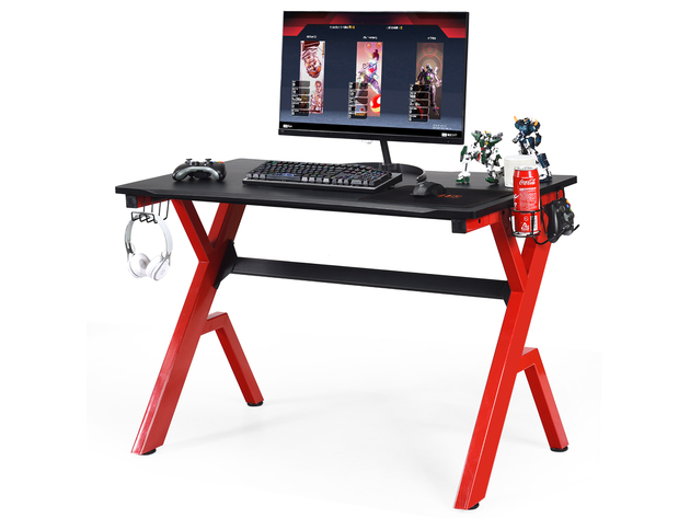 Costway Gaming Desk Computer Desk w/Controller Headphone storage Mouse Pad & Cup Holder
