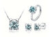 4-Piece Minimalist Moissanite Jewelry Gift Set with Adjustable Ring (Light Blue)