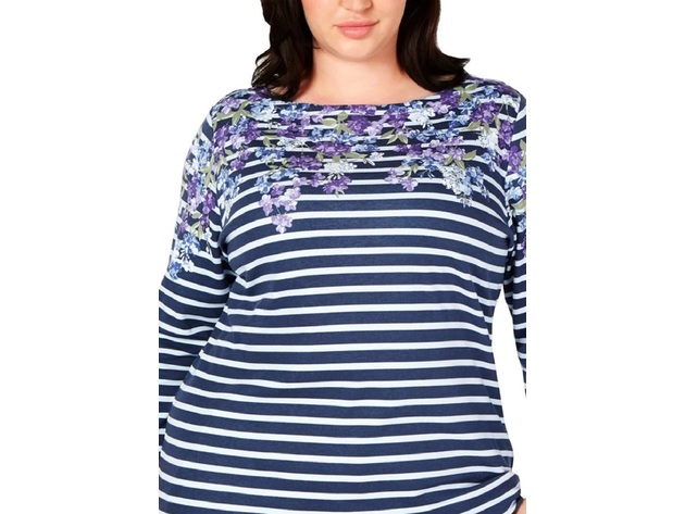 Karen Scott Women's Plus Size Mixed-Print 3/4-Sleeve Top Blue Size 3 Extra Large