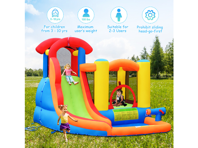 Costway Inflatable Bounce House Kid Water Splash Pool Slide Jumping Castle w/740W Blower