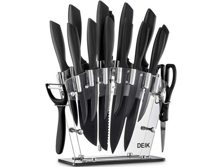  Wanbasion 16 Piece White Knife Set for Kitchen with Block,  Stainless Steel Chef Knife Set, Kitchen Knife Set with Steak Knives Knife  Sharpener Peeler Scissors Acrylic Block: Home & Kitchen