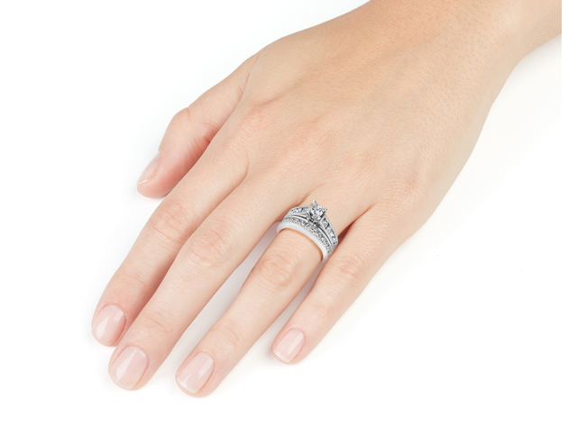 2.0 Carat (ctw H-I, I1-I2) Princess Cut Diamond Engagement Ring & Wedding Band Set in 14K White Gold - 6.5