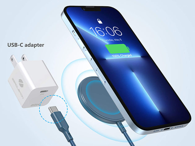 10Ft Magnetic Wireless USB-C Charging Cable (Blue)